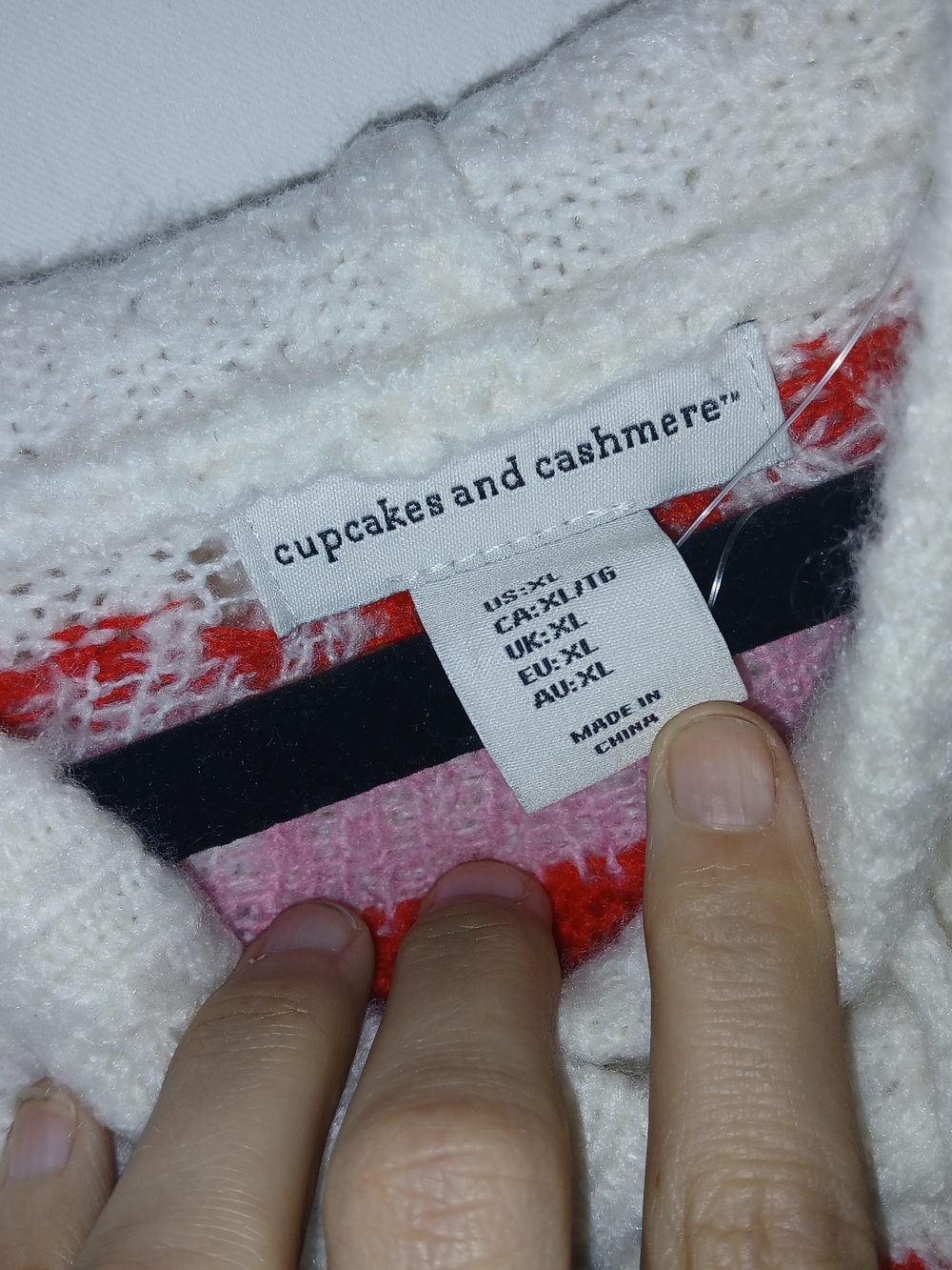 NwT cupcakes & cashmere White Hooded Knit Sweater XL - Picture 3 of 4